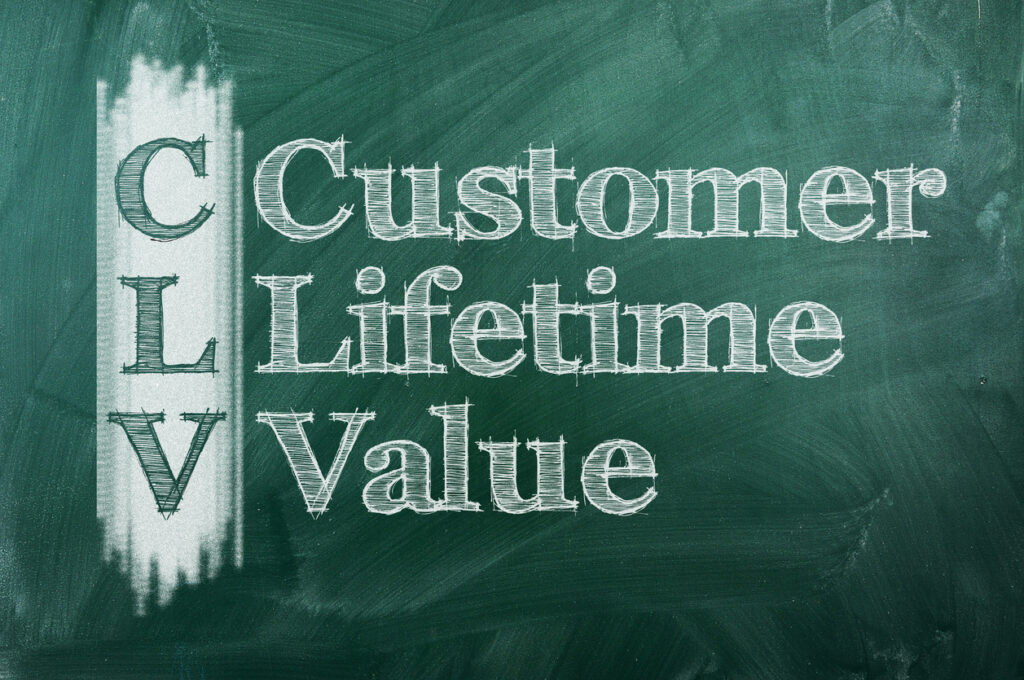 CLV - Custumer Lifetime Value acronym on green chalkboard